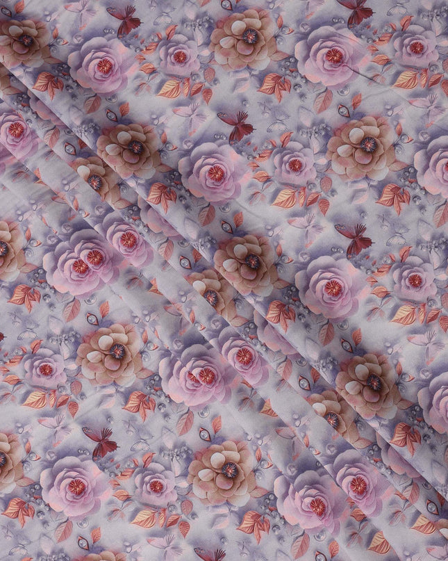 Lavender Pink Vintage Floral Rose Butterfly Print Viscose Georgette Fabric Soft Flowing Botanical Nature Design Lightweight Dressmaking Sewing Material 110 Cms Width Made in India-D28254