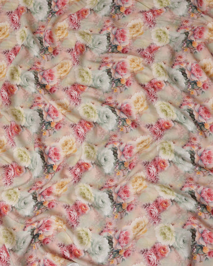 Blush Pink Rose Bouquet Viscose Crepe Fabric