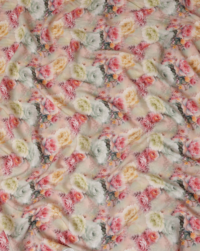 Blush Pink Rose Bouquet Viscose Crepe Fabric