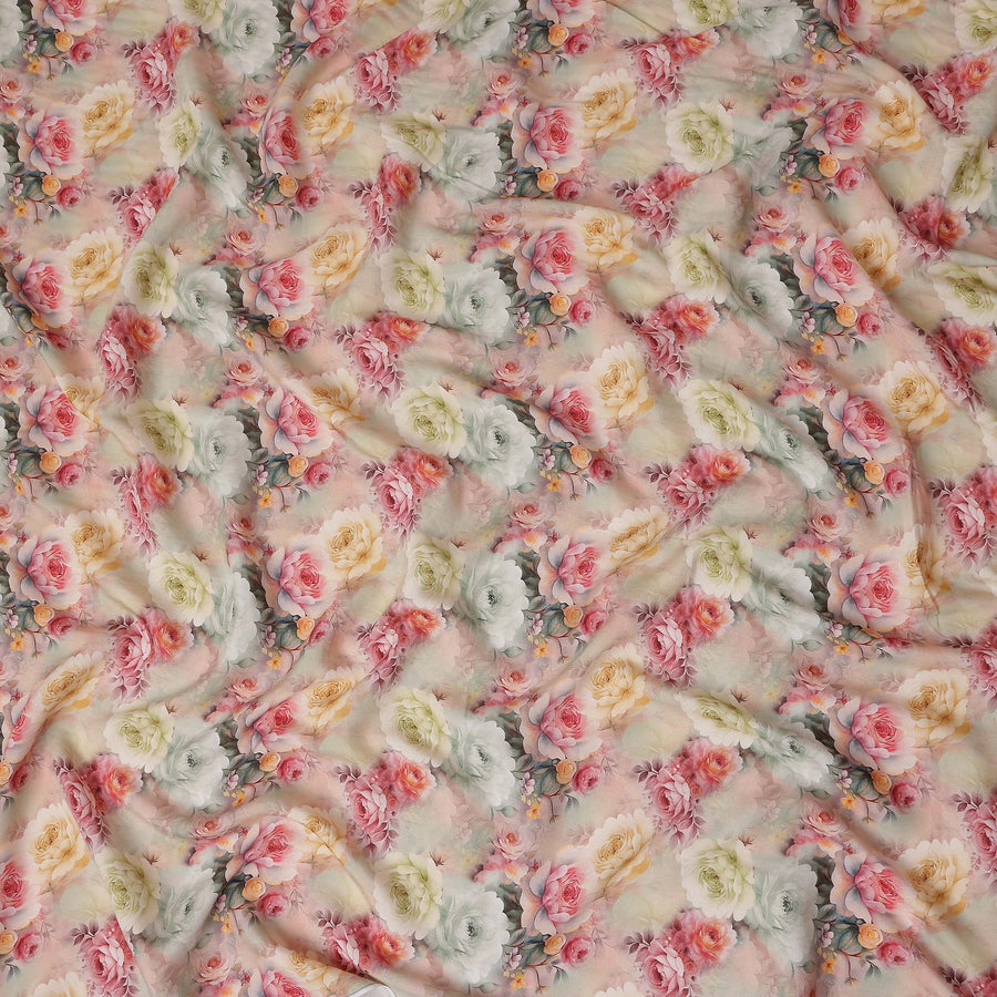 Blush Pink Rose Bouquet Viscose Crepe Fabric