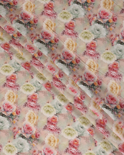 Blush Pink Rose Bouquet Viscose Crepe Fabric