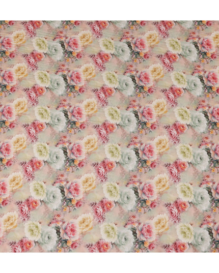 Blush Pink Rose Bouquet Viscose Crepe Fabric