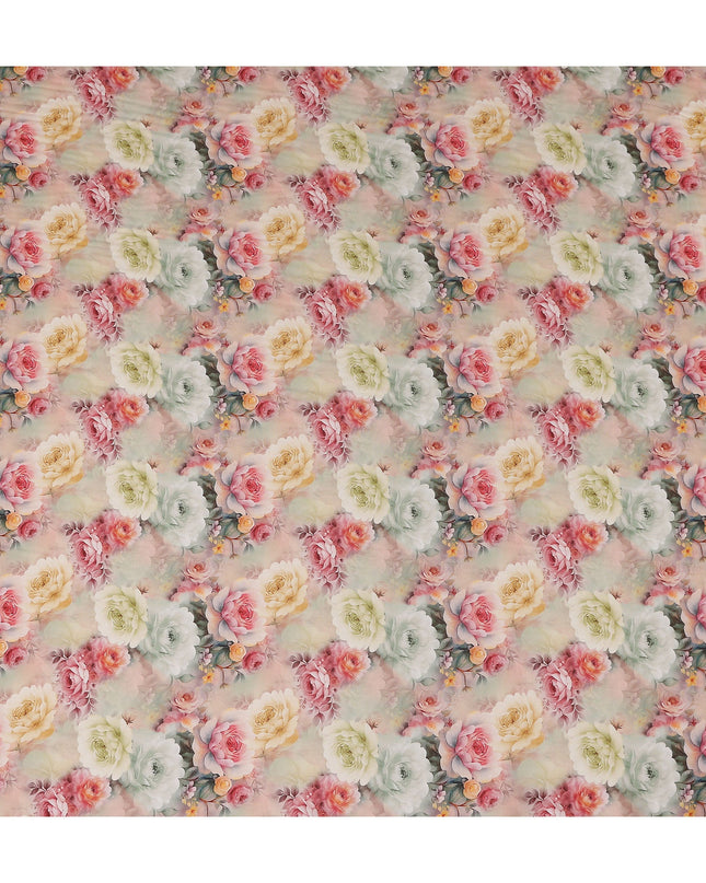 Blush Pink Rose Bouquet Viscose Crepe Fabric