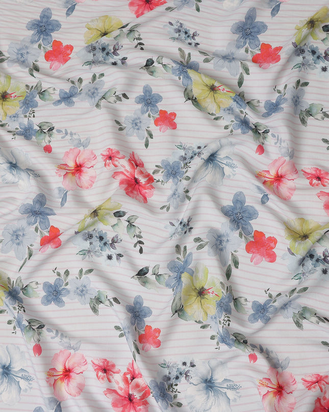 Ivory Floral Stripe Viscose Crepe Fabric