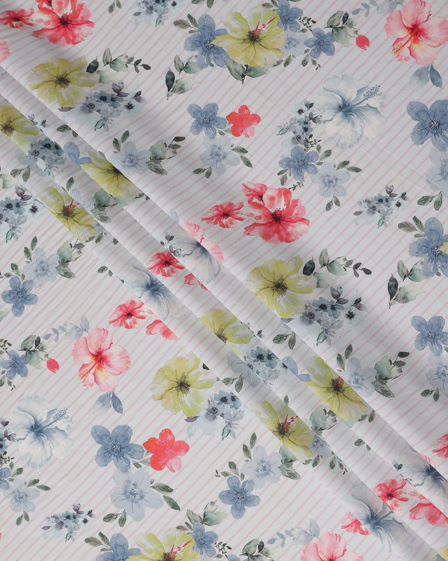 Ivory Floral Stripe Viscose Crepe Fabric