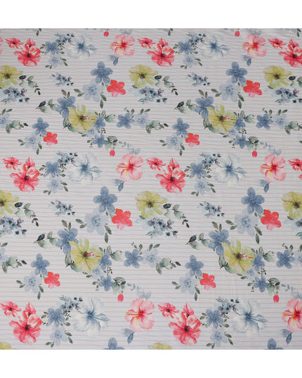 Ivory Floral Stripe Viscose Crepe Fabric