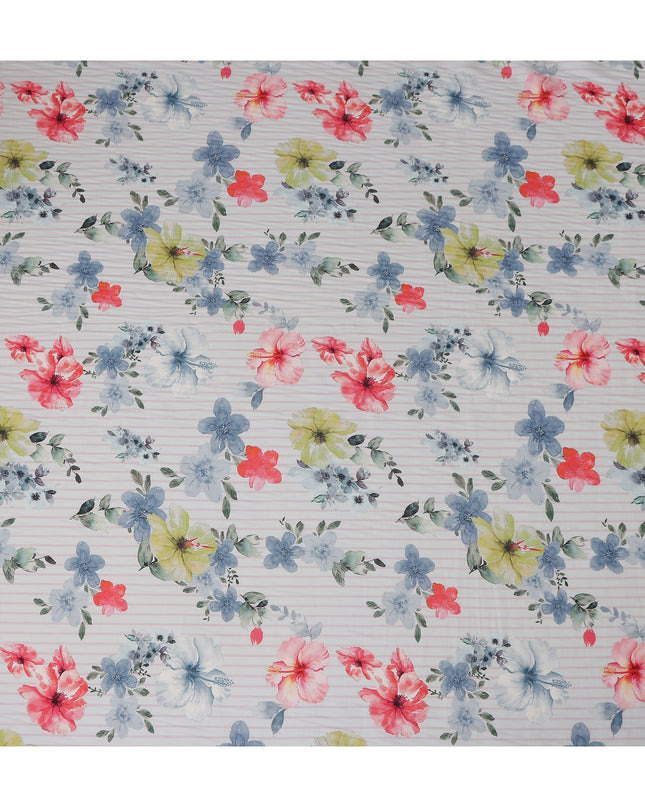 Ivory Floral Stripe Viscose Crepe Fabric