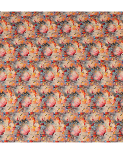 Coral Orange Floral Viscose Crepe Fabric