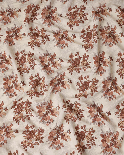 Rust Brown Floral Viscose Crepe Fabric