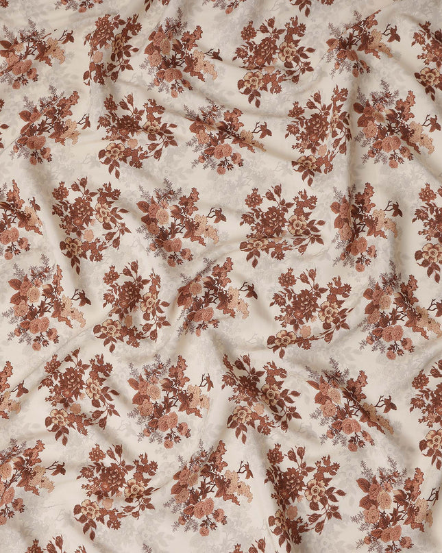 Rust Brown Floral Viscose Crepe Fabric