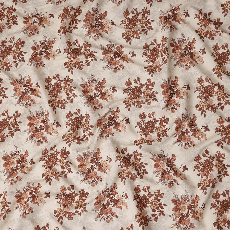 Rust Brown Floral Viscose Crepe Fabric
