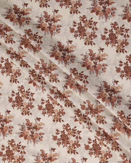 Rust Brown Floral Viscose Crepe Fabric