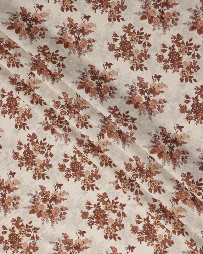 Rust Brown Floral Viscose Crepe Fabric