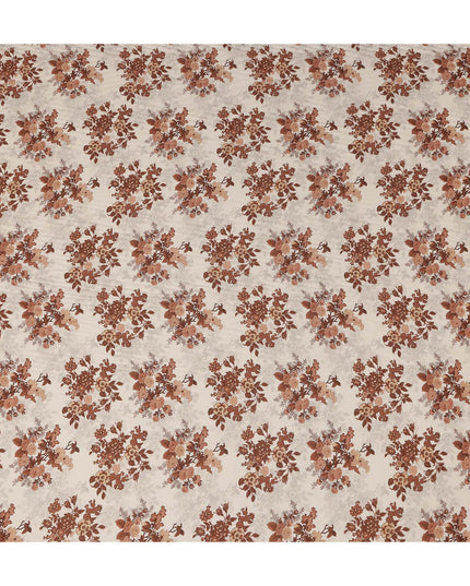 Rust Brown Floral Viscose Crepe Fabric