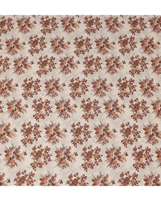 Rust Brown Floral Viscose Crepe Fabric