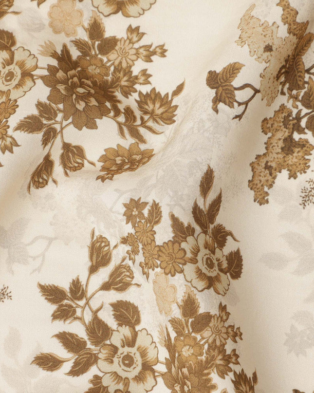 Cream Brown Vintage Floral Bouquet Print Viscose Georgette Fabric Soft Lightweight Flowing Botanical Dressmaking Sewing Material Elegant Floral Fabric 110 Cms Width Made in India-D28249