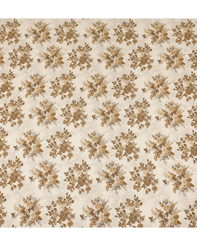 Cream Brown Vintage Floral Bouquet Print Viscose Georgette Fabric Soft Lightweight Flowing Botanical Dressmaking Sewing Material Elegant Floral Fabric 110 Cms Width Made in India-D28249