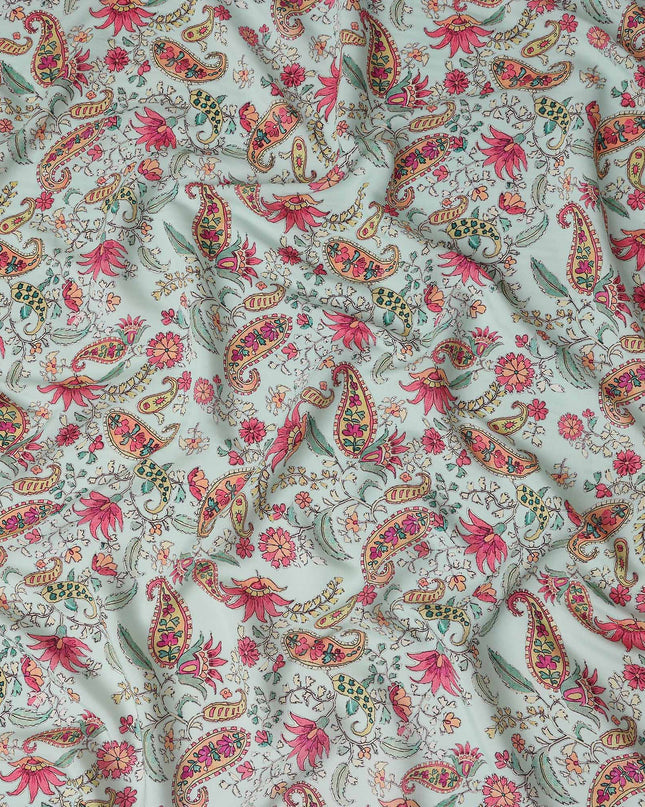 Mint Green Paisley Viscose Crepe Fabric