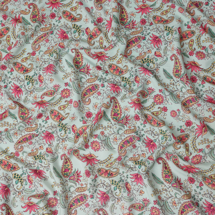 Mint Green Paisley Viscose Crepe Fabric