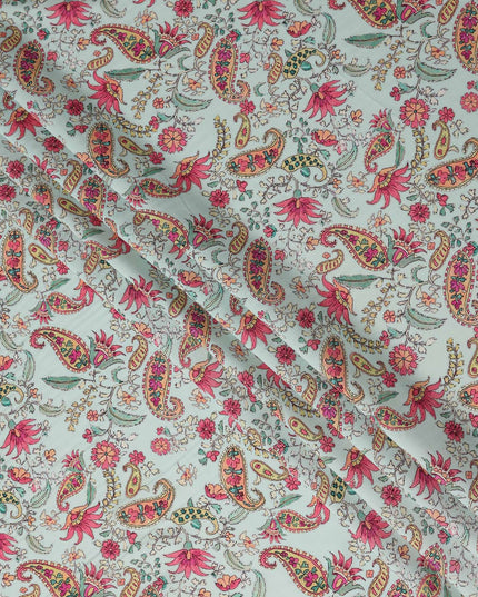Mint Green Paisley Viscose Crepe Fabric