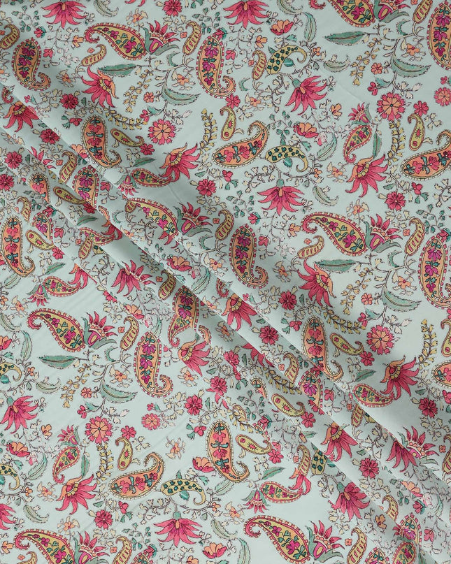 Mint Green Paisley Viscose Crepe Fabric
