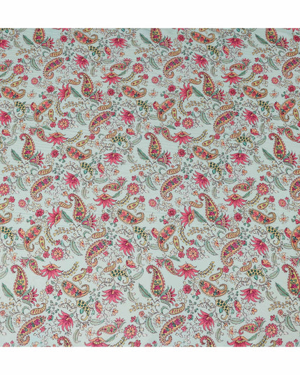 Mint Green Paisley Viscose Crepe Fabric
