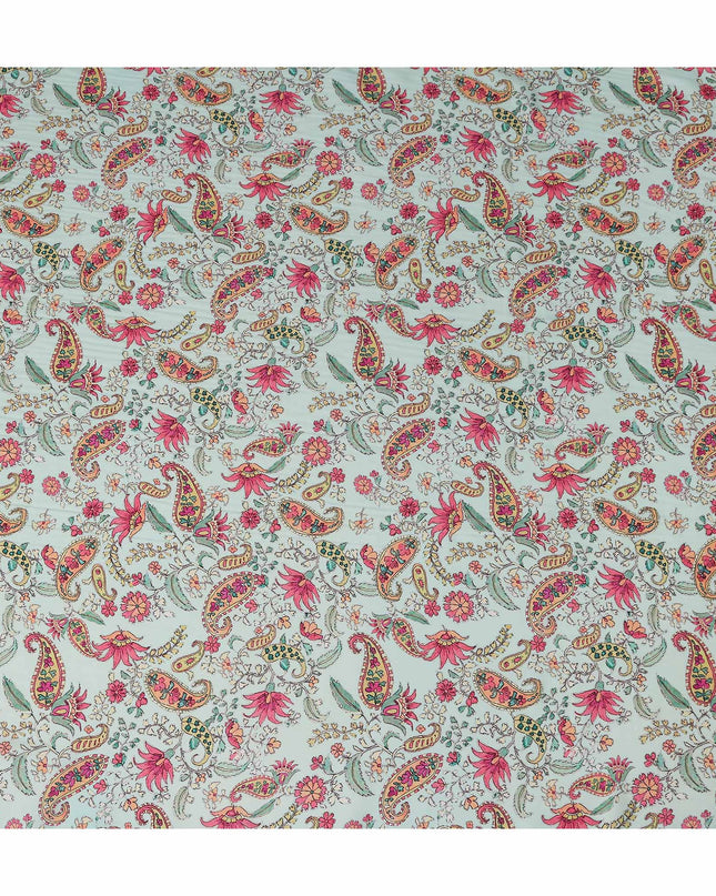 Mint Green Paisley Viscose Crepe Fabric