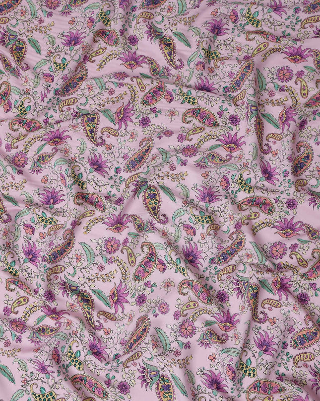 Mauve Pink Paisley Viscose Crepe Fabric