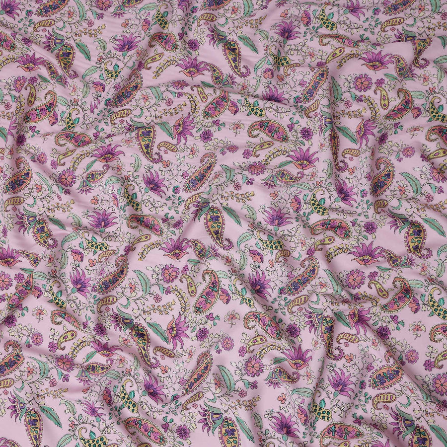 Mauve Pink Paisley Viscose Crepe Fabric