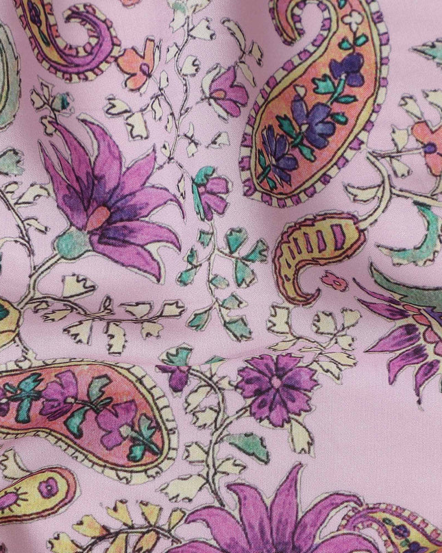 Mauve Pink Paisley Viscose Crepe Fabric