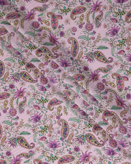 Mauve Pink Paisley Viscose Crepe Fabric