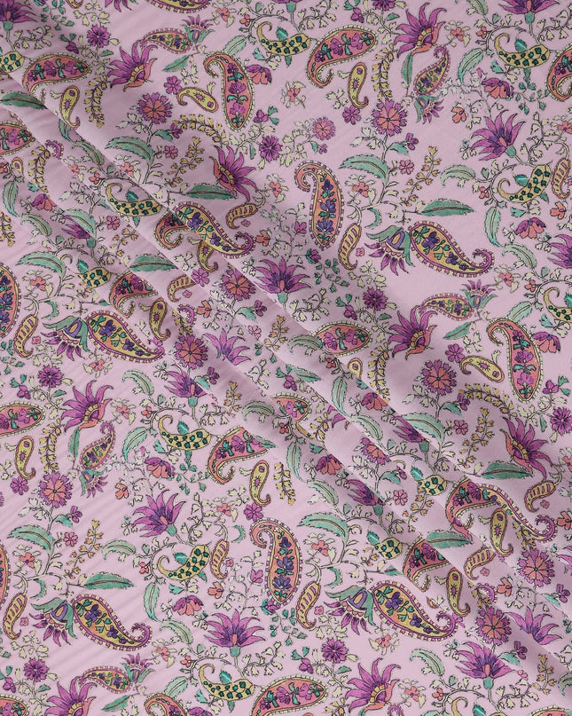 Mauve Pink Paisley Viscose Crepe Fabric
