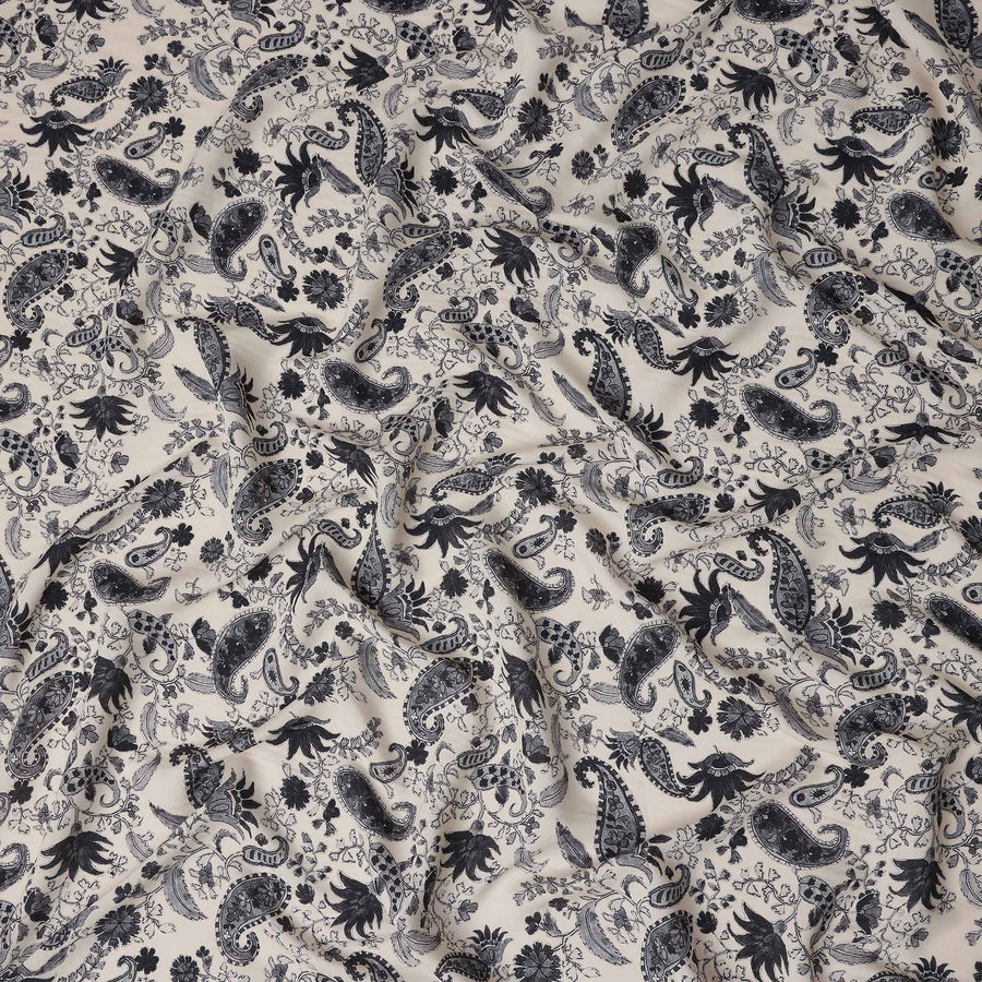 Beige Paisley Viscose Crepe Fabric by Meter