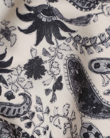 Beige Paisley Viscose Crepe Fabric by Meter