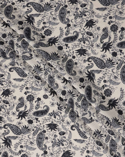 Beige Paisley Viscose Crepe Fabric by Meter