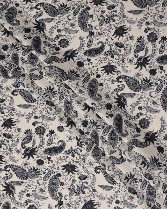 Beige Paisley Viscose Crepe Fabric by Meter