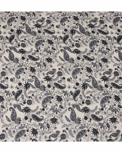 Beige Paisley Viscose Crepe Fabric by Meter