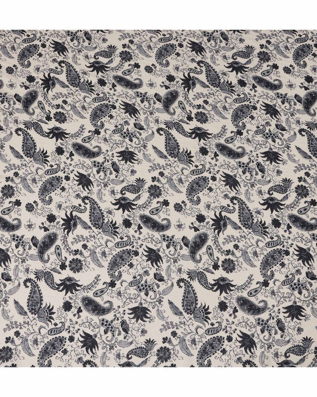 Beige Paisley Viscose Crepe Fabric by Meter