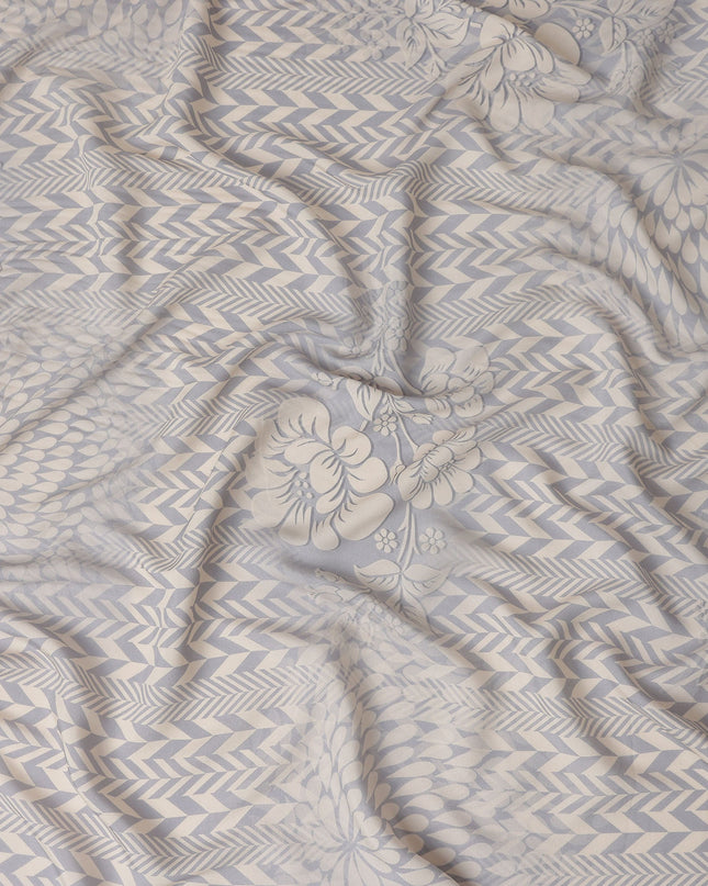 Silver Grey Herringbone Viscose Crepe Fabric