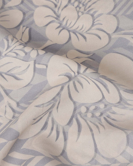 Silver Grey Herringbone Viscose Crepe Fabric