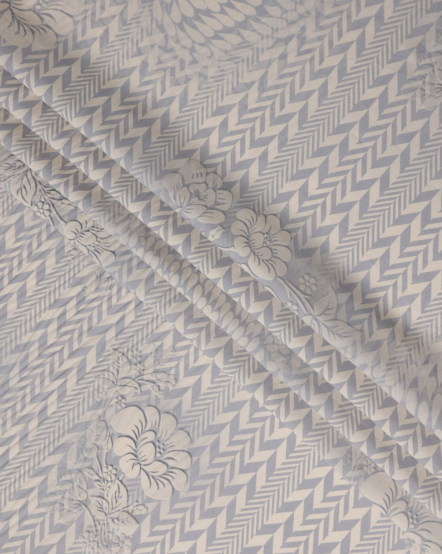 Silver Grey Herringbone Viscose Crepe Fabric