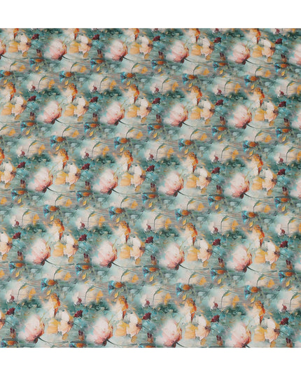 Teal Green Floral Viscose Crepe Fabric