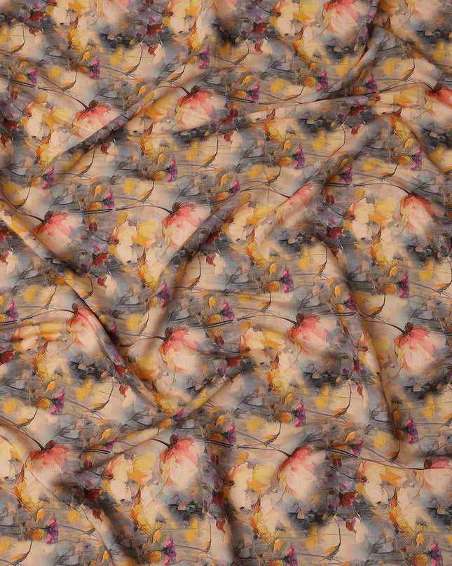 Beige and Multicolor Abstract Floral Printed Viscose Crepe Fabric, 110 Cms Width, Made in India-D26224