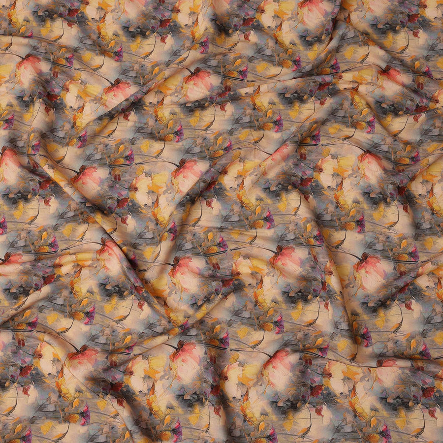Beige and Multicolor Abstract Floral Printed Viscose Crepe Fabric, 110 Cms Width, Made in India-D26224