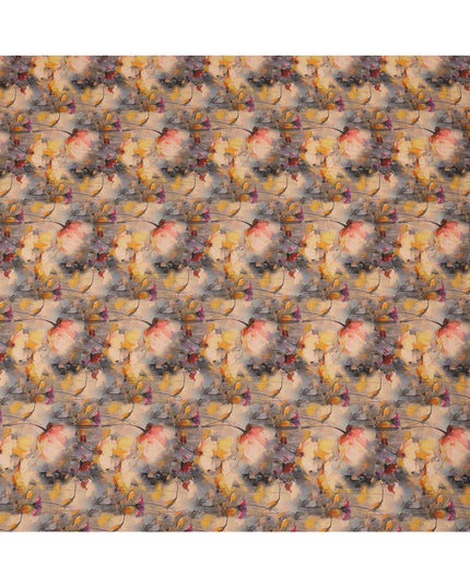 Beige and Multicolor Abstract Floral Printed Viscose Crepe Fabric, 110 Cms Width, Made in India-D26224