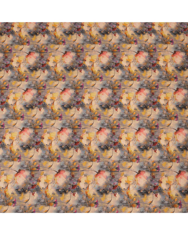 Beige and Multicolor Abstract Floral Printed Viscose Crepe Fabric, 110 Cms Width, Made in India-D26224