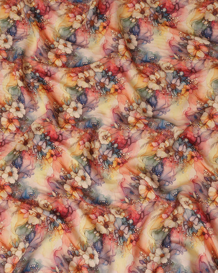 Multicolor Abstract Viscose Crepe Fabric UAE