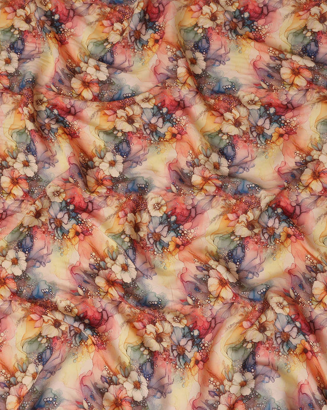 Multicolor Abstract Viscose Crepe Fabric UAE