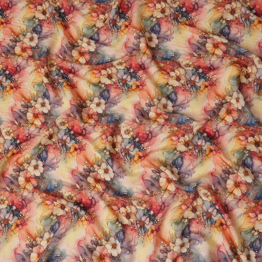Multicolor Abstract Viscose Crepe Fabric UAE