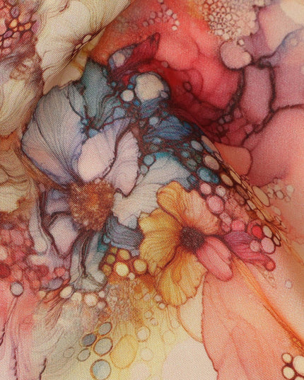 Multicolor Abstract Viscose Crepe Fabric UAE